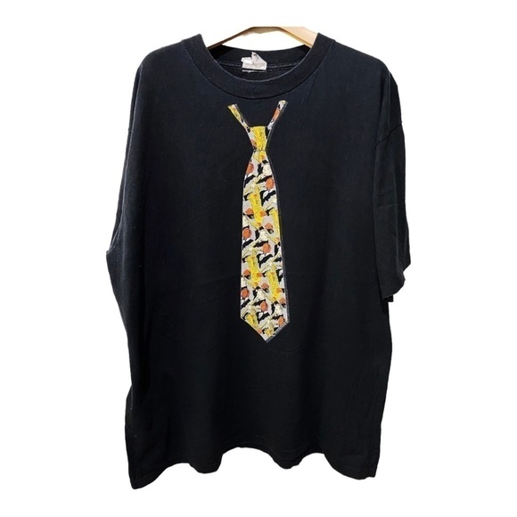 VINTAGE jazz tie print single stitch tee shirt XL - Picture 1 of 8